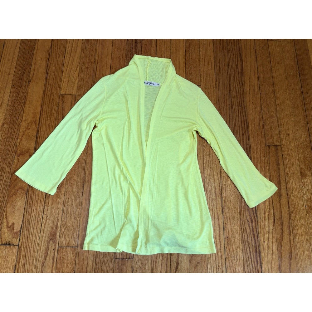 Michael Stars Women's OS Cardigan Open Front Neon Yellow Supima Cotton Small